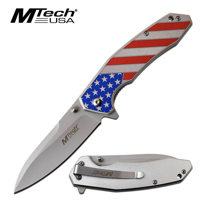 American Flag Silver 3.5" Blade Tactical EDC Spring Assisted Knife - Tophatter's Army Products & Self Defense Collectible Weapons - Tophatter Daily Deals